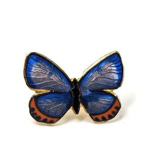 VTG Cloisonne Butterfly Signed WES '90 Pin Tie Tack Blue Black...Insect Jewelry